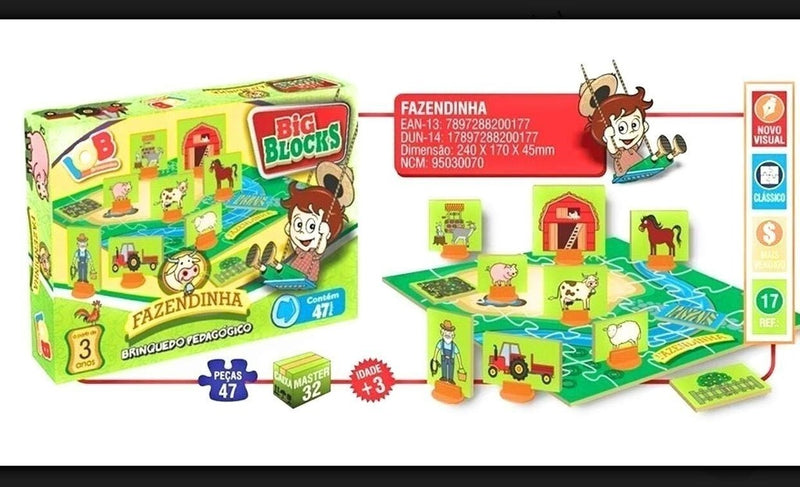 BRINQUEDO DE MONTAR BIG BLOCKS FAZENDINHA C/47 PECAS IOB